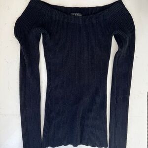 Rag & Bone Stretch Black Long Sleeve Crew Neck Ribbed Sweater Top Size XXS